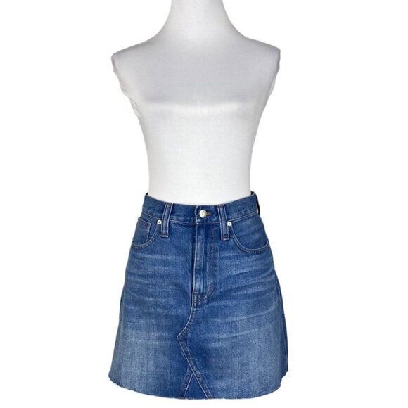 Madewell Women’s Blue Leandra Wash Rigid A-Line‎ Denim Mini Skirt 0/W26-28 - Picture 1 of 9